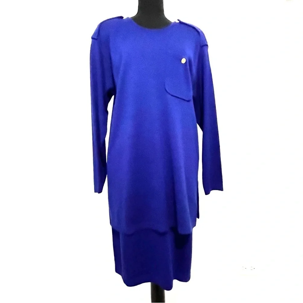Liz Claiborne Collection knit tunic skirt set Royal Blue Y2K Excellent Condition